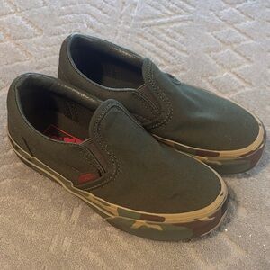 Vans Kids Slip-On Sneakers in Olive with Camo Sole